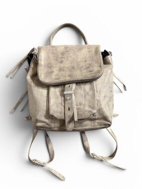 Botkier Cream Leather Backpack with Flap and Buckle